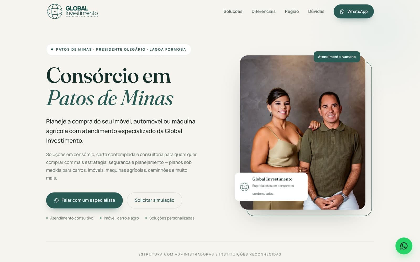 Landing page de consórcio em Patos de Minas — global-investimento-lp.vercel.app