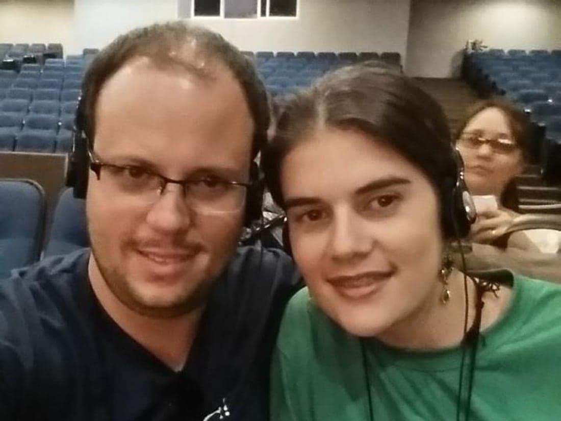 Raphael e Viviani em um encontro da comunidade de tecnologia